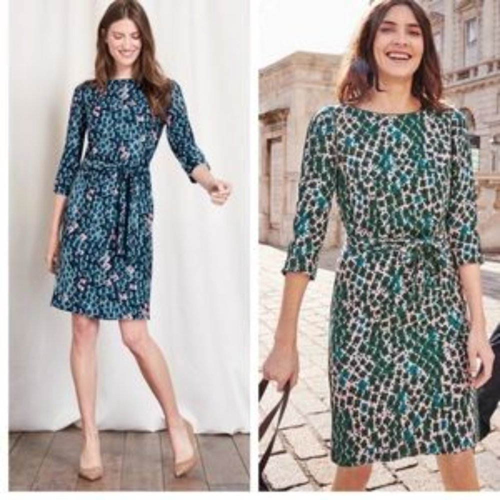 BODEN UK 12 US 8 Kelly Dress Belted Teal Pink Viscose